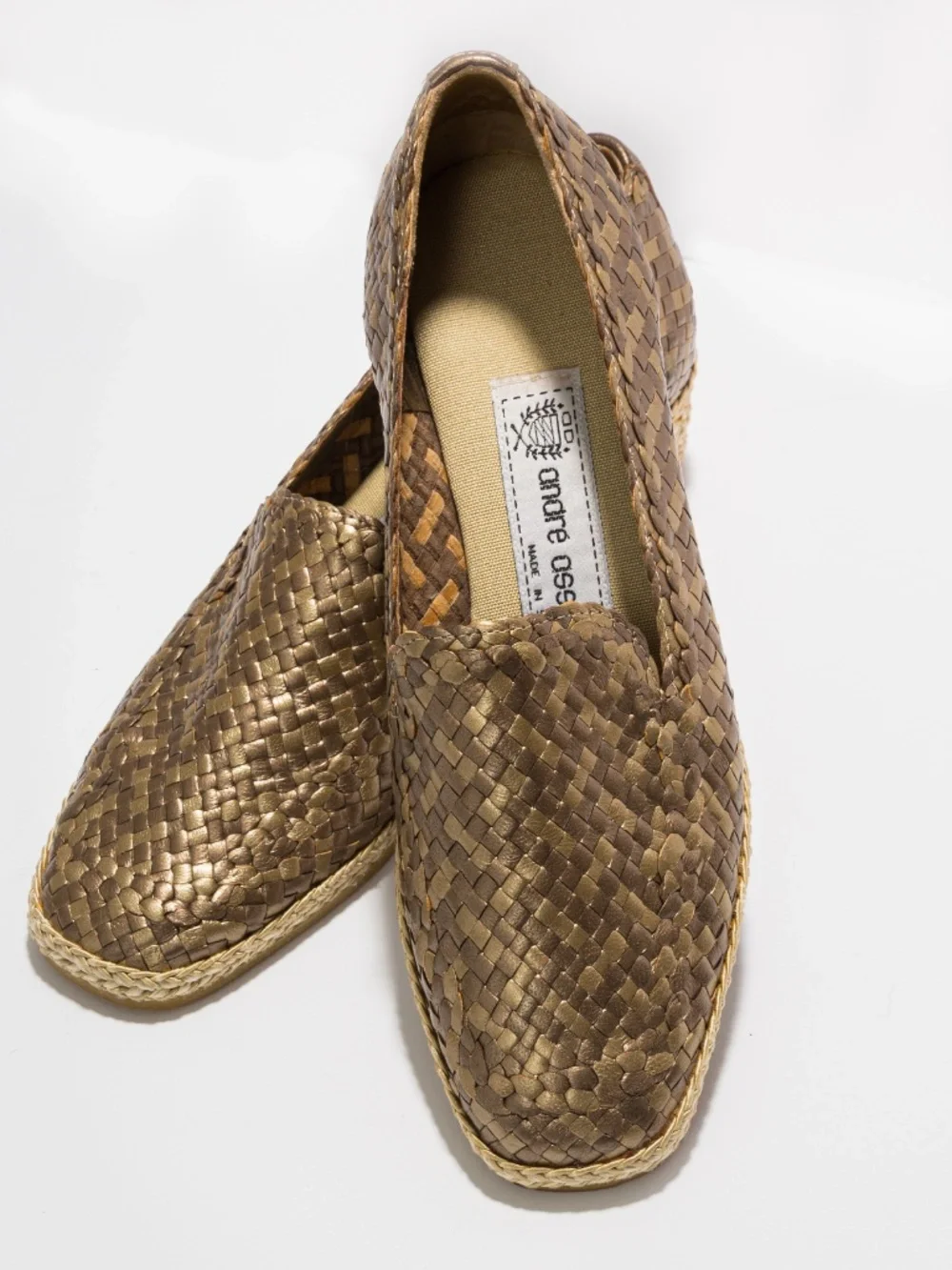 Andre Assous metallic woven espadrille wedge 8